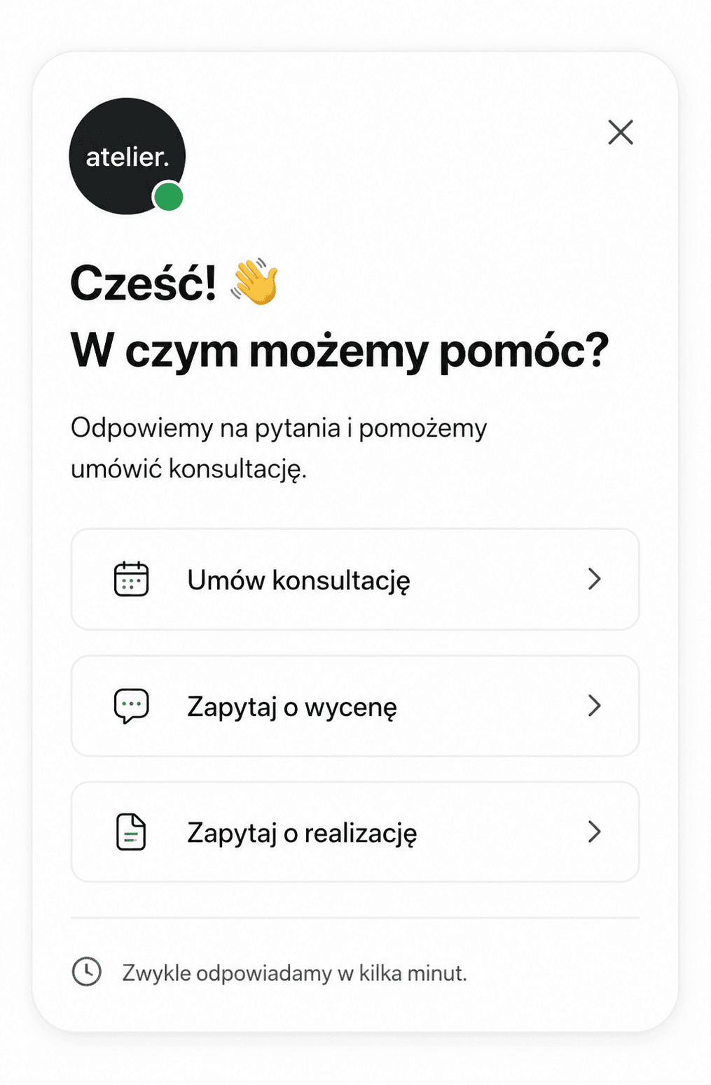 Podgląd ekranu startowego mini chatu