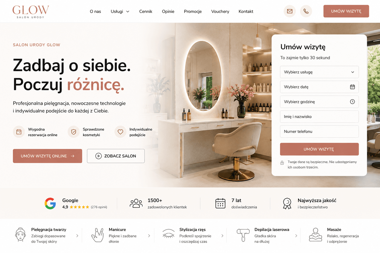Podgląd strony salonu urody